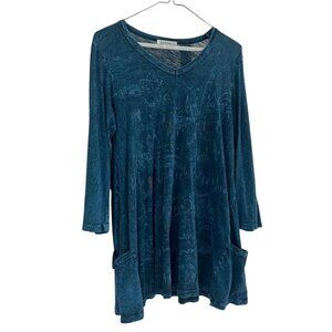 Jess & Jane Mineral Wash Tunic & Legging Set Teal Indigo 2pc Top S Pants M